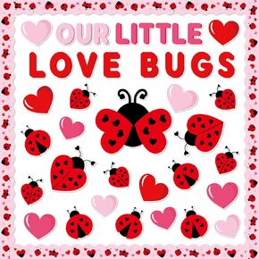 Valentine's Day Bulletin Board Decorations Love Bug Paper Cutouts Heart Name Tags for School Classroom Chalkboard Wall Door Party Decor