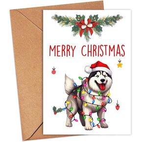 Siberian Husky Dog Merry Christmas Greeting Card, Merry Christmas Card, Siberian Husky Card, Cute Dog Christmas Card, Adorable Christmas Card For Dog Lovers