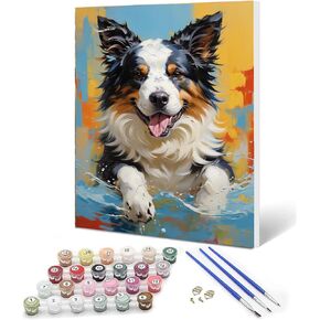 Ediximi Paint by Numbers Kit for Adults DIY Paint by Number 12" x 16" Canvas with Wooden Frame Drawing Arts and Crafts for Adults and Beginners,Happy Puppy
