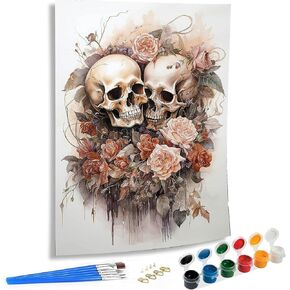 SKRYUIE Paint by Numbers Kit for Adults Beginner Skull, Acrylic Oil Painting by Numbers Kits with PaintBrushes Paintwork Art Canvas for Home Decor 16x20 inch / 40x50 cm B1591