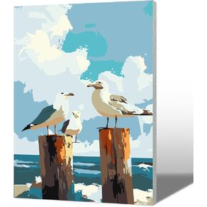 MAXBYE Seagulls Paint by Numbers Adult Kits with Frame, DIY Acrylic Paint by Number Kit Crafts for Adults, Sea Seascape Framed Painting Kit Arts and Crafts for Home Wall Decor 8x12inch