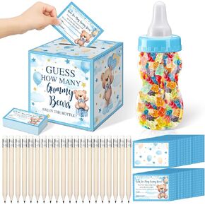 TrelaCo 82 Pcs Baby Shower Games Guess How Many Bears Include 1 Guessing Game Box 1 Large Baby Bottle 60 Guessing Cards 20 Pencils for Baby Shower Favors Games Gender Reveal (Lovely Bear)