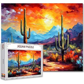 Tucocoo Saguaro Cacti Jigsaw Puzzles for Adults 1000 Pieces, Arizona Desert Landscape Artwork Jigsaw Puzzle 27 x 20 Inches Colorful Puzzles for Home Decoration, Family Puzzle Perfect for Game Nights