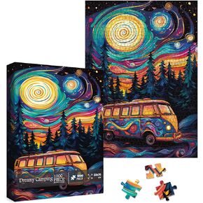 Camping Trippy Mystery Jigsaw Puzzle 1000 Piece for Adult, Magic Art Forest Scenery Painting Jigsaw Puzzles, Funny Pretty Aesthetic Landscape Puzzle