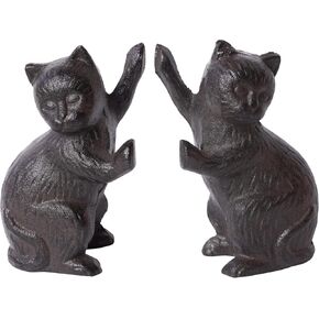GDYOOSHOW Cast Iron Door Stop Cat Heavy Duty Door Stopper 2Pcs Black Floor Decorative Statue Rustic Book Stopper Heavy Bookend (Brown Rust)