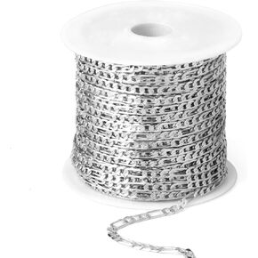 [33 FT] Gold Figaro Chains Roll, 2mm Wide 14K Gold Plated Brass Figaro Link Chain Roll Bulk for Jewelry Making