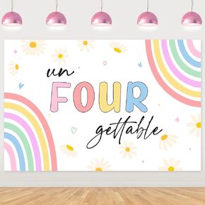 Unforgettable 4th Birthday Girl Decorations Backdrop, 4 Year Old Birthday Decorations Backdrop Banner for 4th Birthday Decorations Girl Princess Photography Background