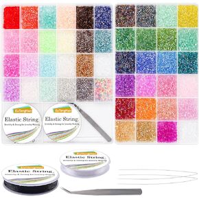 EuTengHao 16800pcs Tube Beads Kit Glass Bugle Seed Beads Small Craft Beads for DIY Crafting Jewelry Making Supplies (3mm, 350 Per Color, 48 Colors)