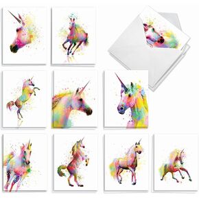 The Best Card Company - 20 Assorted Watercolor Animal Blank Notecards Box Set 4 x 5 In with Envelopes (10 Designs) Kids Camp Note Cards Stationery Set, Funky Rainbow Wildlife AM4948OCB-B2x10