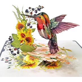 CUTPOPUP Hummingbird Birthday Card Pop Up, Mothers Day, 3D Popup Greeting Card, Birthday Card for Women (Hummingbird Sunflower)