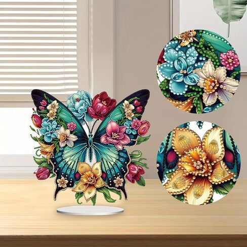 ARTopet DIY Diamond Desktop Ornament Special Shaped Crystal Flowers Butterflies Diamond Art Painting Tabletop Ornaments Single Sided Diamond Home Decor in Saudi Arabia