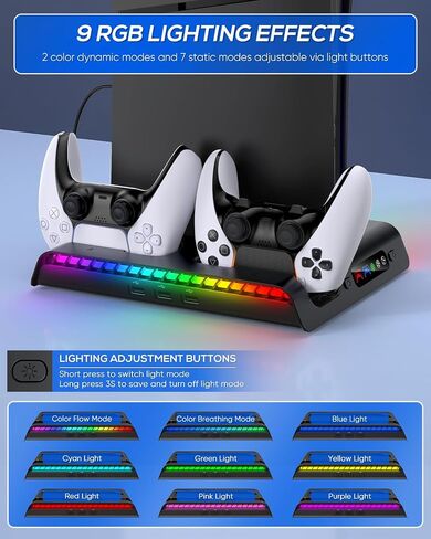 حامل تبريد KOVA لجهاز PS5 Slim فقط مع ضوء LED، ومحطة شحن لجهاز PS5 DualSense/Edge Controller مع 3 محاور USB وخطاف سماعة رأس، وملحقات تبريد لقرص Playstation 5 Slim ووحدة التحكم الرقمية in Saudi Arabia