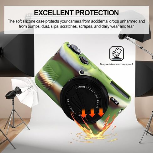 حافظة G7X Mark II، حافظة واقية لكاميرا Canon Powershot G7X Mark II الرقمية، غطاء عدسة قابل للإزالة، غطاء سيليكون ناعم للكاميرا، غطاء مطاطي واقٍ للجسم - أسود in Kuwait