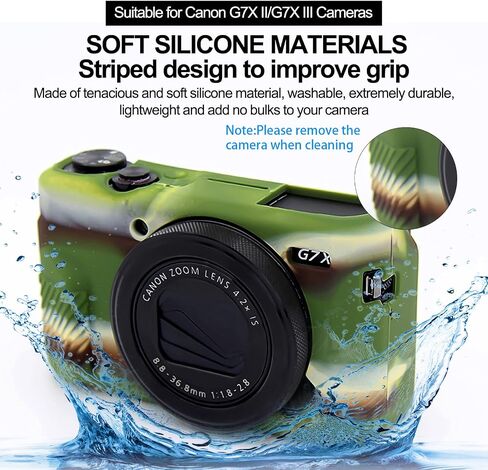 حافظة G7X Mark II، حافظة واقية لكاميرا Canon Powershot G7X Mark II الرقمية، غطاء عدسة قابل للإزالة، غطاء سيليكون ناعم للكاميرا، غطاء مطاطي واقٍ للجسم - أسود in Kuwait