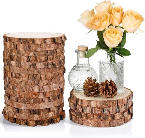 Giegxin 15 Pcs Unfinished Wood Slices for Centerpieces Baby Shower Wedding Party Centerpieces Woodland DIY Circles Crafts Wedding Table Decor Ornament(7-8 Inch) in Kuwait