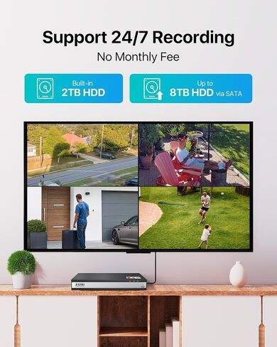 ZOSI 16CH 1080P Home Security Camera System,8pcs Wired 1080P Outdoor Indoor Weatherproof Cameras,Motion Alert,Remote Access,H.265+ 16 Channel DVR with 2TB HDD for 24-7 Recording in Kuwait