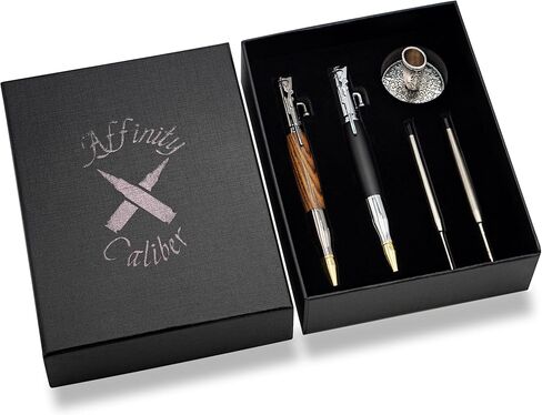 قلم حبر جاف بولت أكشن - أقلام رصاص (مجموعة من 2) مع عبوات ومشبك بندقية وحامل فضي - مقبض قلم من خشب الماهوجني والأبنوس - هدية للأب والصديق والزوج والقلم الفاخر in Kuwait