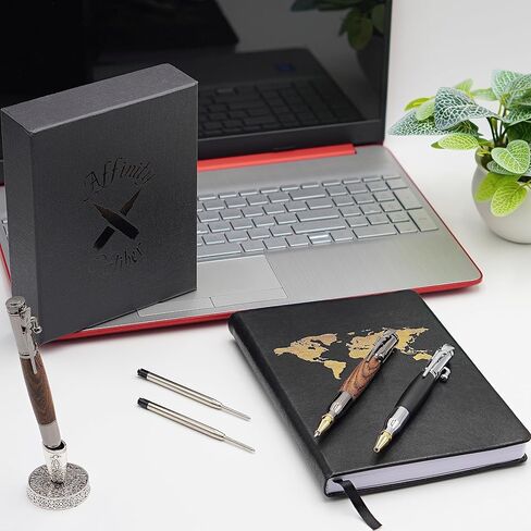 قلم حبر جاف بولت أكشن - أقلام رصاص (مجموعة من 2) مع عبوات ومشبك بندقية وحامل فضي - مقبض قلم من خشب الماهوجني والأبنوس - هدية للأب والصديق والزوج والقلم الفاخر in Kuwait