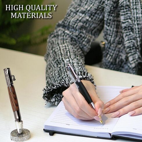قلم حبر جاف بولت أكشن - أقلام رصاص (مجموعة من 2) مع عبوات ومشبك بندقية وحامل فضي - مقبض قلم من خشب الماهوجني والأبنوس - هدية للأب والصديق والزوج والقلم الفاخر in Kuwait
