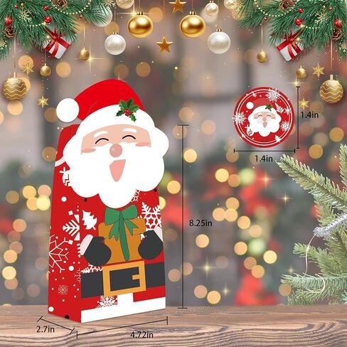 Christmas Treat Bags, 24Pcs Christmas Goody Bags for Kids with 24 Christmas Stickers, Christmas Paper Wrapping Bags, Christmas Gift Candy Cookies Bags for Holiday Classrooms Party Favors Supplies in Saudi Arabia