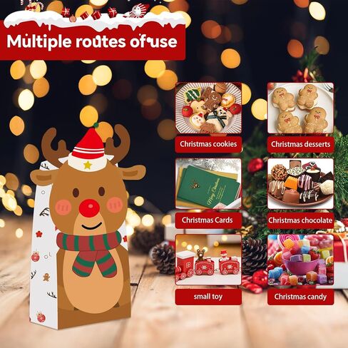Christmas Treat Bags, 24Pcs Christmas Goody Bags for Kids with 24 Christmas Stickers, Christmas Paper Wrapping Bags, Christmas Gift Candy Cookies Bags for Holiday Classrooms Party Favors Supplies in Saudi Arabia
