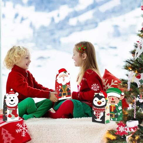 Christmas Treat Bags, 24Pcs Christmas Goody Bags for Kids with 24 Christmas Stickers, Christmas Paper Wrapping Bags, Christmas Gift Candy Cookies Bags for Holiday Classrooms Party Favors Supplies in Saudi Arabia