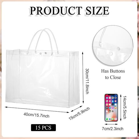 woric 15 Pack Large Clear Gift Bags with Handle, 16"X6"x12" Large Plastic Bag Christmas Gift Bags Shopping Bags For Small Business Gifts Wedding Party Favors Christmas in Kuwait