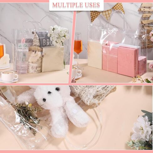 woric 15 Pack Large Clear Gift Bags with Handle, 16"X6"x12" Large Plastic Bag Christmas Gift Bags Shopping Bags For Small Business Gifts Wedding Party Favors Christmas in Kuwait