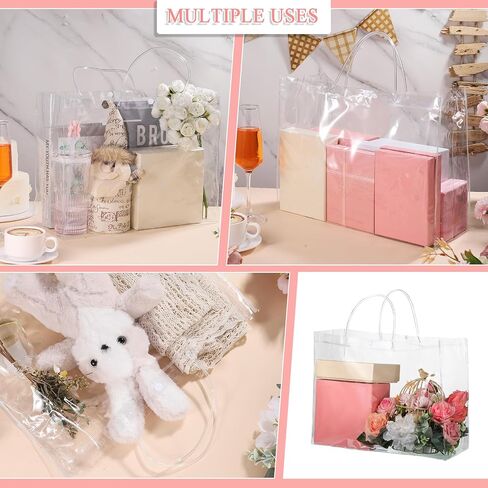 woric 15 Pack Large Clear Gift Bags with Handle, 16"X6"x12" Large Plastic Bag Christmas Gift Bags Shopping Bags For Small Business Gifts Wedding Party Favors Christmas in Kuwait
