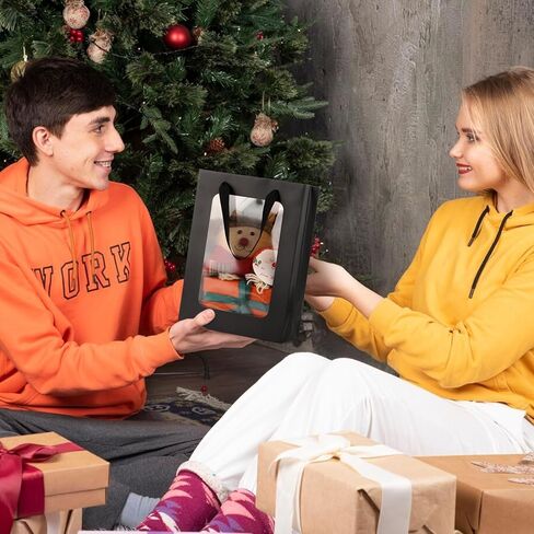 EUSOAR Clear Gift Bag with Window, 12pcs 7.8"x3.9"x11" Kraft Transparent Paper Gift Bags Bulk, Gift Treat Thank You Transparent Bags with Handles for Wedding Bridal Party Favor Baby Shower in Kuwait