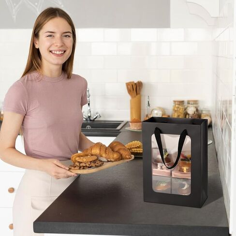 EUSOAR Clear Gift Bag with Window, 12pcs 7.8"x3.9"x11" Kraft Transparent Paper Gift Bags Bulk, Gift Treat Thank You Transparent Bags with Handles for Wedding Bridal Party Favor Baby Shower in Kuwait