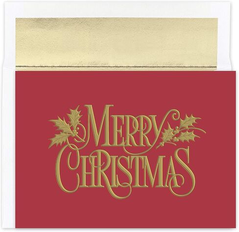 Holiday Classic Collection 16-Count Boxed Christmas Cards with Foil-Lined Envelopes, 7.8" x 5.6", Sparkling Santa (882800) in Saudi Arabia