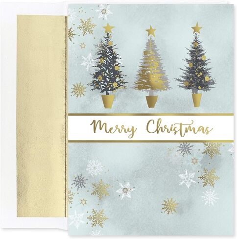 Holiday Classic Collection 16-Count Boxed Christmas Cards with Foil-Lined Envelopes, 7.8" x 5.6", Sparkling Santa (882800) in Saudi Arabia