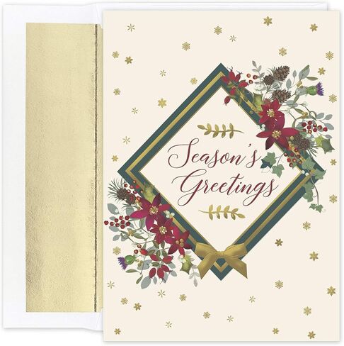 Holiday Classic Collection 16-Count Boxed Christmas Cards with Foil-Lined Envelopes, 7.8" x 5.6", Sparkling Santa (882800) in Saudi Arabia