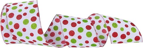 Christmas Tree Ribbon 4" x 20 Yards Red & Green Grinch Wired Ribbon with Glitter Polka Dots - Perfect for Christmas Parties, Family Gatherings & Holiday Celebrations (Green) in Saudi Arabia