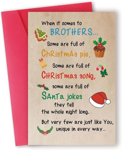 Merry Christmas Card for Brother,Lovely Christmas Gifts for Brother from Sister Cousin,Xmas Card for Brother In Law,Funny Christmas Gift for Him in Kuwait