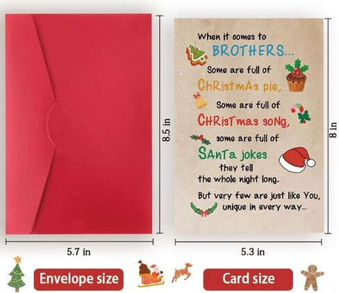 Merry Christmas Card for Brother,Lovely Christmas Gifts for Brother from Sister Cousin,Xmas Card for Brother In Law,Funny Christmas Gift for Him in Kuwait
