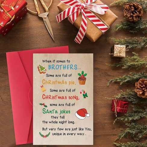 Merry Christmas Card for Brother,Lovely Christmas Gifts for Brother from Sister Cousin,Xmas Card for Brother In Law,Funny Christmas Gift for Him in Kuwait