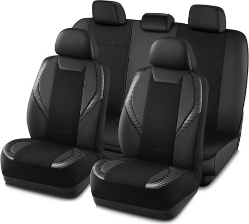 Car Seat Cover, Leather Carbon Fiber Full Set Car Seat Cover, Automotive Interior Cover, Universal Fit for Most Cars, SUVs and Trucks and Vans Airbag Compatible (Full Set Red) in Kuwait