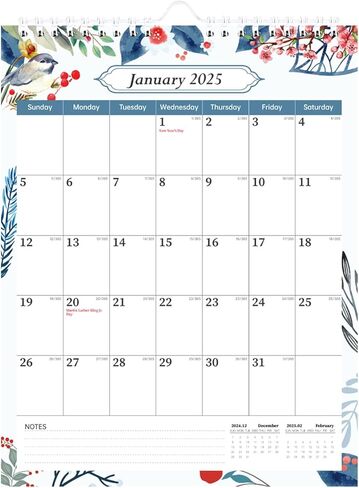 Aesthetic Vertical Wall Calendar 2025-2026- 18 Months from Jan.2025 to Jun.2026 Cute Hanging Calendar with Twin-Wire Binding + Hanging Hook + Thick Paper + Dates Planning and Organizing in Saudi Arabia