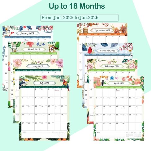Aesthetic Vertical Wall Calendar 2025-2026- 18 Months from Jan.2025 to Jun.2026 Cute Hanging Calendar with Twin-Wire Binding + Hanging Hook + Thick Paper + Dates Planning and Organizing in Saudi Arabia