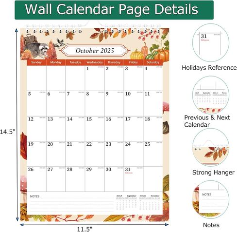 Aesthetic Vertical Wall Calendar 2025-2026- 18 Months from Jan.2025 to Jun.2026 Cute Hanging Calendar with Twin-Wire Binding + Hanging Hook + Thick Paper + Dates Planning and Organizing in Saudi Arabia