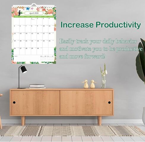 Aesthetic Vertical Wall Calendar 2025-2026- 18 Months from Jan.2025 to Jun.2026 Cute Hanging Calendar with Twin-Wire Binding + Hanging Hook + Thick Paper + Dates Planning and Organizing in Saudi Arabia