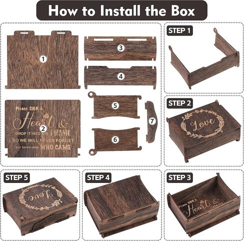 Aodaer Wedding Guest Book Alternative Drop Top Frame Heart Drop Wood Guest Book with Stand 122 Wooden Hearts Pens Box Mini Blackboard Rustic Wedding Decorations for Reception Baby Shower, Brown in Saudi Arabia