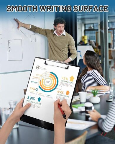 ألواح كتابة بلاستيكية صلبة مقاس 8.5 × 11 للورق بحجم A4/Letter مع مشابك منخفضة المستوى، وحلقة تعليق، وتدوين الملاحظات، والرسم، وتنظيم المستندات، ومستلزمات المدرسة المكتبية باللون الأسود، عبوة من قطعتين in Kuwait