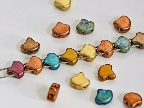 100 pcs Ginko Beads 7.5x7.5x3.4 mm, 2 Holes, Mix Bronze Green, Czech Glass in Saudi Arabia