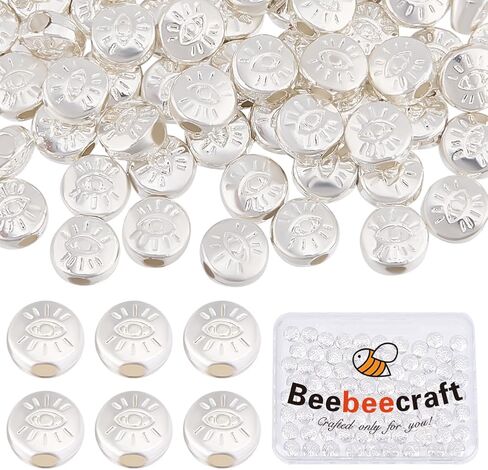 Beebeecraft 100Pcs/Box Evil Eye Spacer Beads 18K Gold Plated Monster Eye Beads Charm 5.5x6mm Loose Jewelry Making Beads for DIY Bracelet Earring Necklace in Saudi Arabia