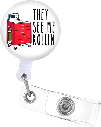 Badge Reels Holder Retractable with ID Clip for Nurse Name Tag Card Funny They See Me Rollin ER ICU Nursing Doctor Teacher Student Medical Work Alligator Clip ZJK812 in Saudi Arabia