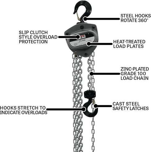 JET L-100-100WO-10, 1-Ton Hand Chain Hoist with 10' Lift and Overload Protection (102100) in Saudi Arabia