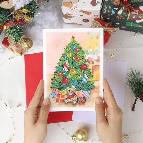بطاقة عيد الميلاد - بطاقة اللف مع تصميم فريد من نوعه لشجرة عيد الميلاد، بطاقة عيد الميلاد مع مظروف، بطاقة عيد الميلاد العتيقة، بطاقة تهنئة مصنوعة يدويًا لقضاء عطلة عيد الميلاد ورأس السنة الجديدة، فارغة من الداخل in Kuwait